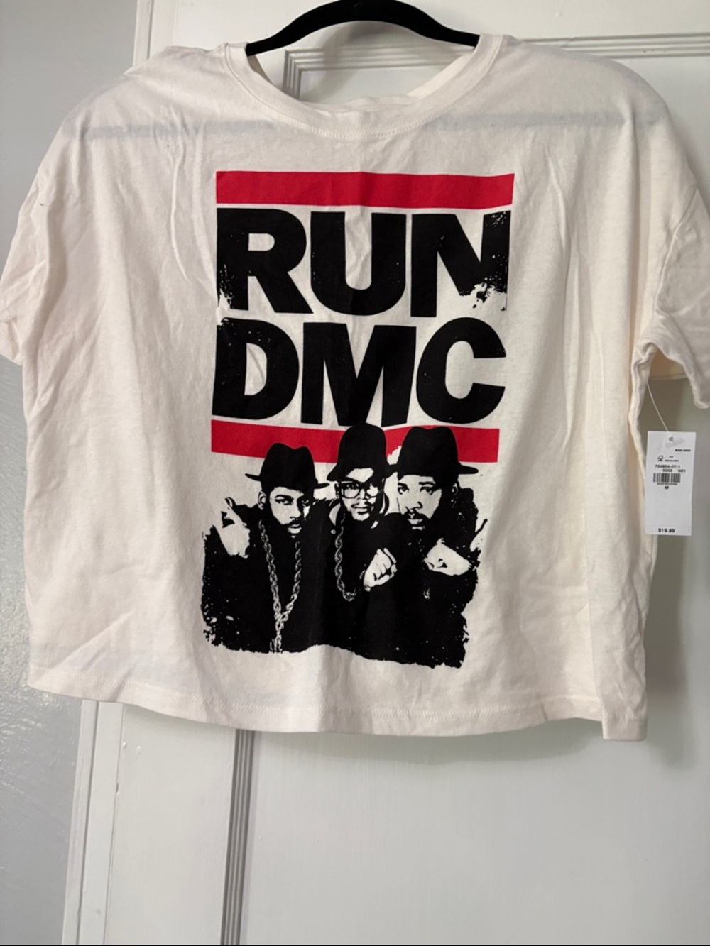 Old Navy White RUN DMC Graphic Crop Tee with Red and Black Accents